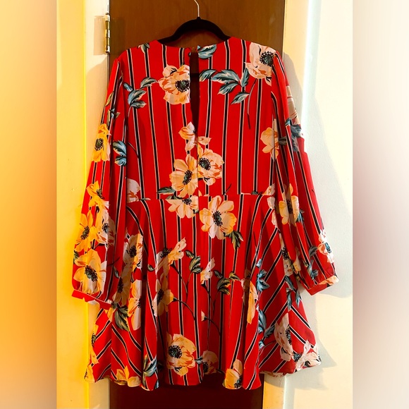 Express Red Floral Skater Dress Size Large - Picture 3 of 8